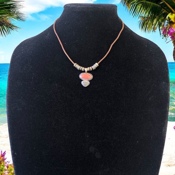 KC Necklace Pendant Cord Vintage Silver Plated Two Gemstones Signed Extender - Picture 11 of 11